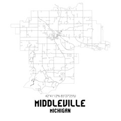 Middleville Michigan. US street map with black and white lines.