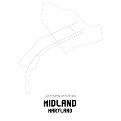 Midland Maryland. US street map with black and white lines.
