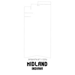 Midland Indiana. US street map with black and white lines.