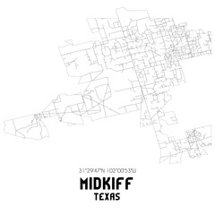 Midkiff Texas. US street map with black and white lines.