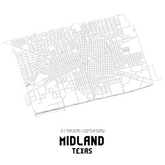 Midland Texas. US street map with black and white lines.
