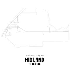 Midland Oregon. US street map with black and white lines.