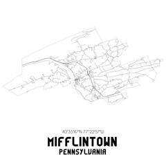 Mifflintown Pennsylvania. US street map with black and white lines.