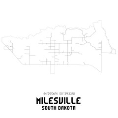 Milesville South Dakota. US street map with black and white lines.