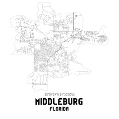 Middleburg Florida. US street map with black and white lines.
