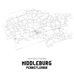 Middleburg Pennsylvania. US street map with black and white lines.