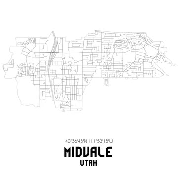 Midvale Utah. US street map with black and white lines.