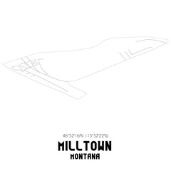 Milltown Montana. US street map with black and white lines.