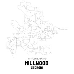 Millwood Georgia. US street map with black and white lines.