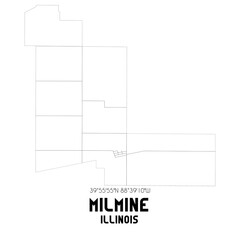 Milmine Illinois. US street map with black and white lines.