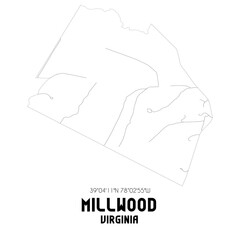 Millwood Virginia. US street map with black and white lines.