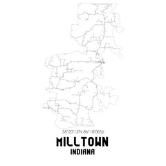 Milltown Indiana. US street map with black and white lines.