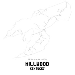 Millwood Kentucky. US street map with black and white lines.