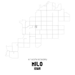 Milo Iowa. US street map with black and white lines.