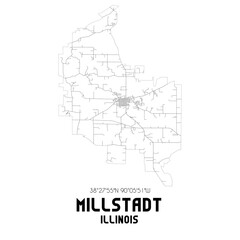 Millstadt Illinois. US street map with black and white lines.