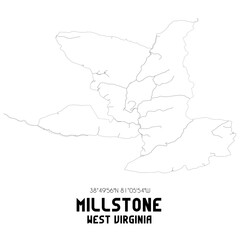 Millstone West Virginia. US street map with black and white lines.