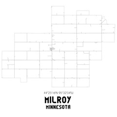 Milroy Minnesota. US street map with black and white lines.