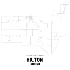 Milton Indiana. US street map with black and white lines.