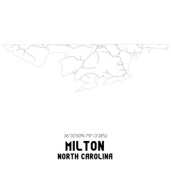 Milton North Carolina. US street map with black and white lines.
