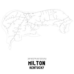Milton Kentucky. US street map with black and white lines.