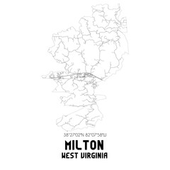 Milton West Virginia. US street map with black and white lines.