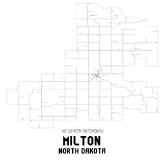 Milton North Dakota. US street map with black and white lines.