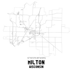 Fototapeta na wymiar Milton Wisconsin. US street map with black and white lines.