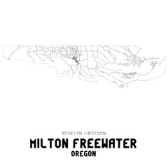 Milton Freewater Oregon. US street map with black and white lines.