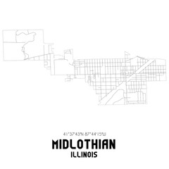 Midlothian Illinois. US street map with black and white lines.