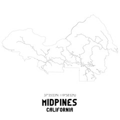 Midpines California. US street map with black and white lines.