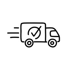 fast delivery doodle icon, vector color line illustration
