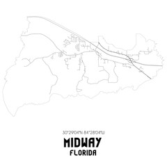 Midway Florida. US street map with black and white lines.