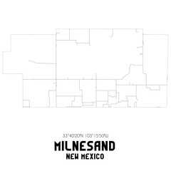 Milnesand New Mexico. US street map with black and white lines.
