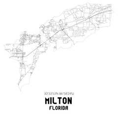 Milton Florida. US street map with black and white lines.