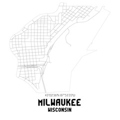 Milwaukee Wisconsin. US street map with black and white lines.