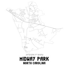 Midway Park North Carolina. US street map with black and white lines.