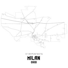 Milan Ohio. US street map with black and white lines.