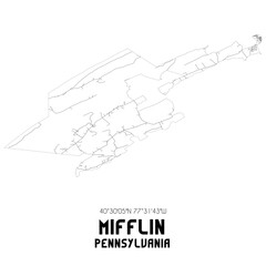 Mifflin Pennsylvania. US street map with black and white lines.