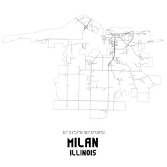 Fototapeta na wymiar Milan Illinois. US street map with black and white lines.