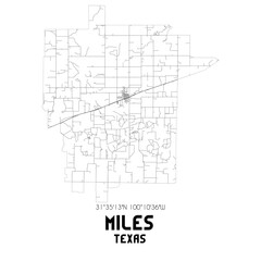 Miles Texas. US street map with black and white lines.