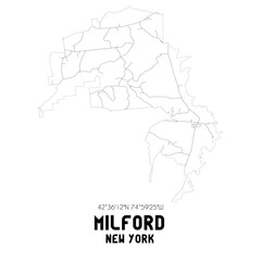 Milford New York. US street map with black and white lines.