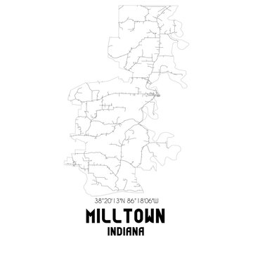 Milltown Indiana. US street map with black and white lines.