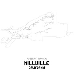 Millville California. US street map with black and white lines.
