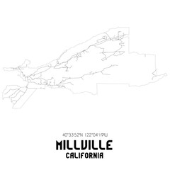 Obraz premium Millville California. US street map with black and white lines.