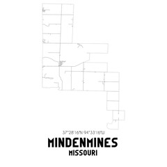 Mindenmines Missouri. US street map with black and white lines.