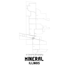 Mineral Illinois. US street map with black and white lines.