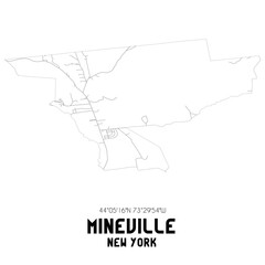 Mineville New York. US street map with black and white lines.