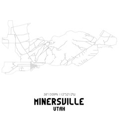 Minersville Utah. US street map with black and white lines.