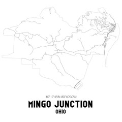 Mingo Junction Ohio. US street map with black and white lines.