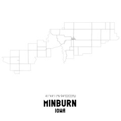 Minburn Iowa. US street map with black and white lines.